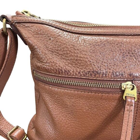 Fossil Elise Brown Pebble Leather Womens Crossbody Shoulder Bag Purse Handbag - Picture 3 of 16